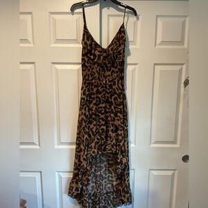 Love Haight Ruffle Leopard Print Brown Maxi Slip Dress High Low Summer sz L